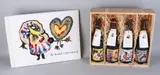 Vijf maal Jan te Wierik, 4x Flessen wijn + boek, Handgesigneerd met lithografieën