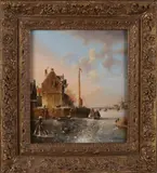 Anton Karssen, Hollands ijsgezicht met boot, Olieverf op paneel