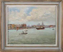 Havengezicht Amsterdam by P.J.A. Wagemans, Olieverf op linnen, offered Apr 2019