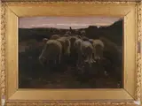 François Pieter ter Meulen, Schaapskudde bij avond, Olieverf op paneel