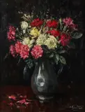 Albert Geudens, Tinnen kan met bloemen, Olieverf op paneel
