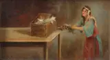 Suz. Pléyol?, Vrouw met katten, Olieverf op paneel