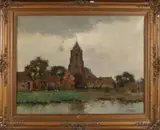 Jan van Delft, Dorp aan het water, Olieverf op linnen