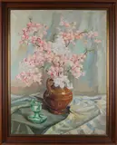 Theo Wiegman, Keramieken vaas met bloemen, Stilleven, keramieken vaas met bloemen