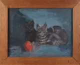 M. vön Römer Wegman, Twee katten met bal, Olieverf op linnen
