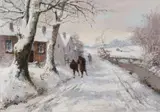 L. de Leeuw, Winters landschap met wandelaars, Olieverf op linnen