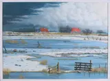 John Leenen, Besneeuwd Hollands landschap met boerderij, Olieverf op linnen