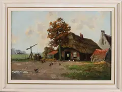 H.W. Eckhardt, Boerenerf met kippen, Olieverf op linnen