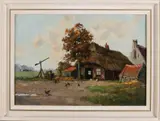 H.W. Eckhardt, Boerenerf met kippen, Olieverf op linnen