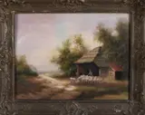 Landschap met schaapskooi by Onduid. gesig., Olieverf op paneel, offered Apr 2019