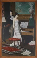 J. Jans, Twee figuren bij piano, Olieverf op linnen