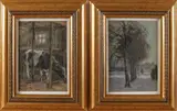 2x Evert Rabbers, Koe in stal + Pathmos Enschede, Pastel op papier