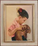 Meisje met hond by Onduid. gesig., Olieverf op linnen, offered Apr 2019