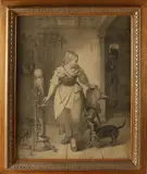 Jakob Melcher, Zuid-Duits interieur, 1878, Houtskool op papier