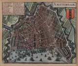 17e - 18e Eeuwse gravure, Amsterdam, Zeldzame kleine 17e - 18e eeuwse gravure van Amsterdam met stadswal