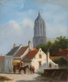 W. Meyer, Romantisch stadsgezicht, Olieverf op paneel
