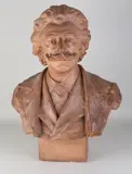 Grote 19e eeuwse terracotta buste, Man met snor, Grote 19e eeuwse terracotta buste