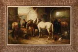 C. Verschuur, Paardenstal, Olieverf op linnen