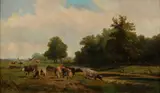 Willem Vester, Landschap met koeien, Olieverf op paneel