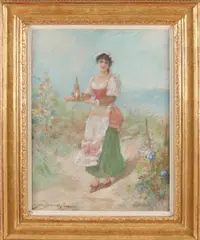 Eisman Semenowsky Paris, Dame met dienblad, Pastel op papier