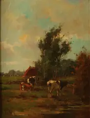 Arend van de Pol, Hollands landschap met koeien, Olieverf op linnen