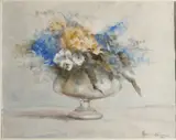 Herman  Bogman, Glazen vaas met bloemen, Aquarel op papier