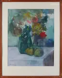 Keer Verwey, Stilleven met bloemenvaas en fruit, Aquarel op papier