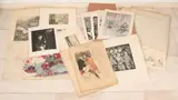 Map met diverse werken, o.a. Hoytema, Hendriks etc., Onder andere: Rembrandt radierungen, map Steinlen, 19e eeuws Japans aquarel, T