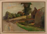 Schouten? Circa, Landschap met boerderij, Olieverf op paneel