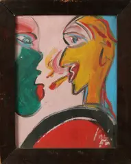 Peter Keil, Twee figuren met sigaret, Olieverf op paneel