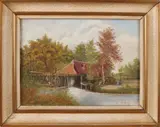 D. de Mey, Landschap watermolen, Olieverf op paneel