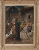 Evert-Jan Ligtelijn, Oosterse straat met figuren, Olieverf op paneel