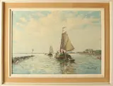 Arnout van Gilst, Platbodems richting meer, Oileverf op linnen