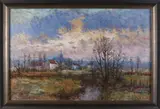 Waltere Joseph Neuhof, Belgisch landschap met dorp, Olieverf op linnen