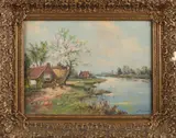 J. van Slogteren, Hollands riviergezicht, Olieverf op linnen