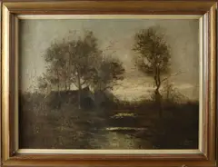 Otto Wild, Landschap met coming sheep, Olieverf op linnen