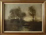 Otto Wild, Landschap met coming sheep, Olieverf op linnen
