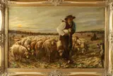 M. Lamprecht, Schaapsherder met kudde, Olieverf op paneel
