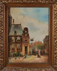 C.A. Spruijt, Hollands stadsgezicht, Olieverf op paneel