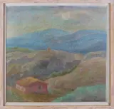 Rainer Reichert, Berglandschap met hut, Pastel op papier