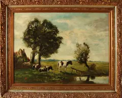 Monogram F.B., Landschap met koeien, Olieverf op linnen