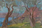 Rainer Reichert, Mediterraans landschap, Olieverf op papier