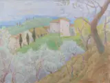 Rainer Reichert, Mediterraanse boerderij in bergen, Olieverf op linnen