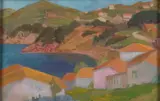 Rainer Reichert, Mediterraans dorp aan kust, Olieverf op linnen
