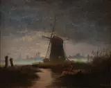 G. Posthuma, Poldergezicht bij avond, Olieverf op paneel