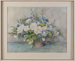 H.E. Roodenburg, Mand met bloemen, Aquarel op papier