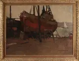 Joop Kropff, Scheepshelling Scheveningen, Olieverf op linnen