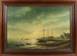 H.J. van Wijngaard, Riviergezicht IJssel bij avond, Olieverf op linnen