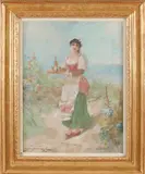 Eisman Semenowsky Paris, Dame met dienblad, Pastel op papier