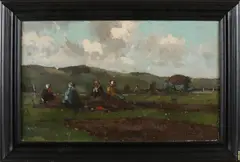 Joop Kroppf, Nettenboetsers bij duinen, Olieverf op linnen